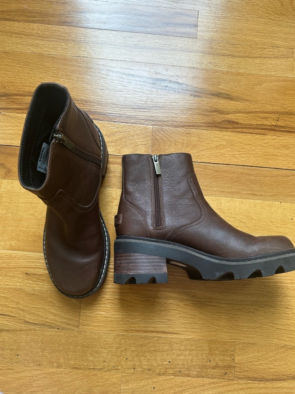 Sorel Brown Leather Side-Zip Ankle Boots